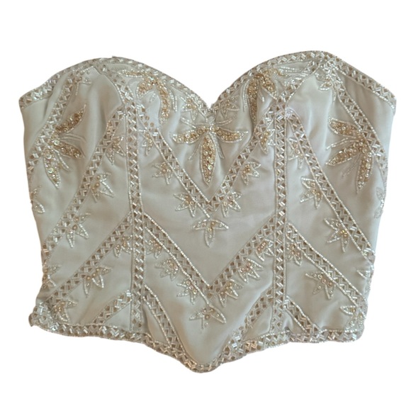 Oleg Cassini Tops - Oleg Cassini vintage white Embellished Strapless Bustier Corset top size S